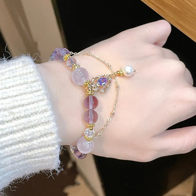 Color Block Amethyst Beaded Alloy Bracelet - Exquisite Fairy Gift