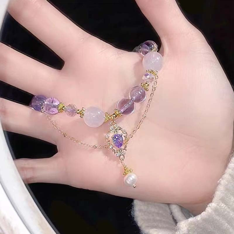 Color Block Amethyst Beaded Alloy Bracelet - Exquisite Fairy Gift