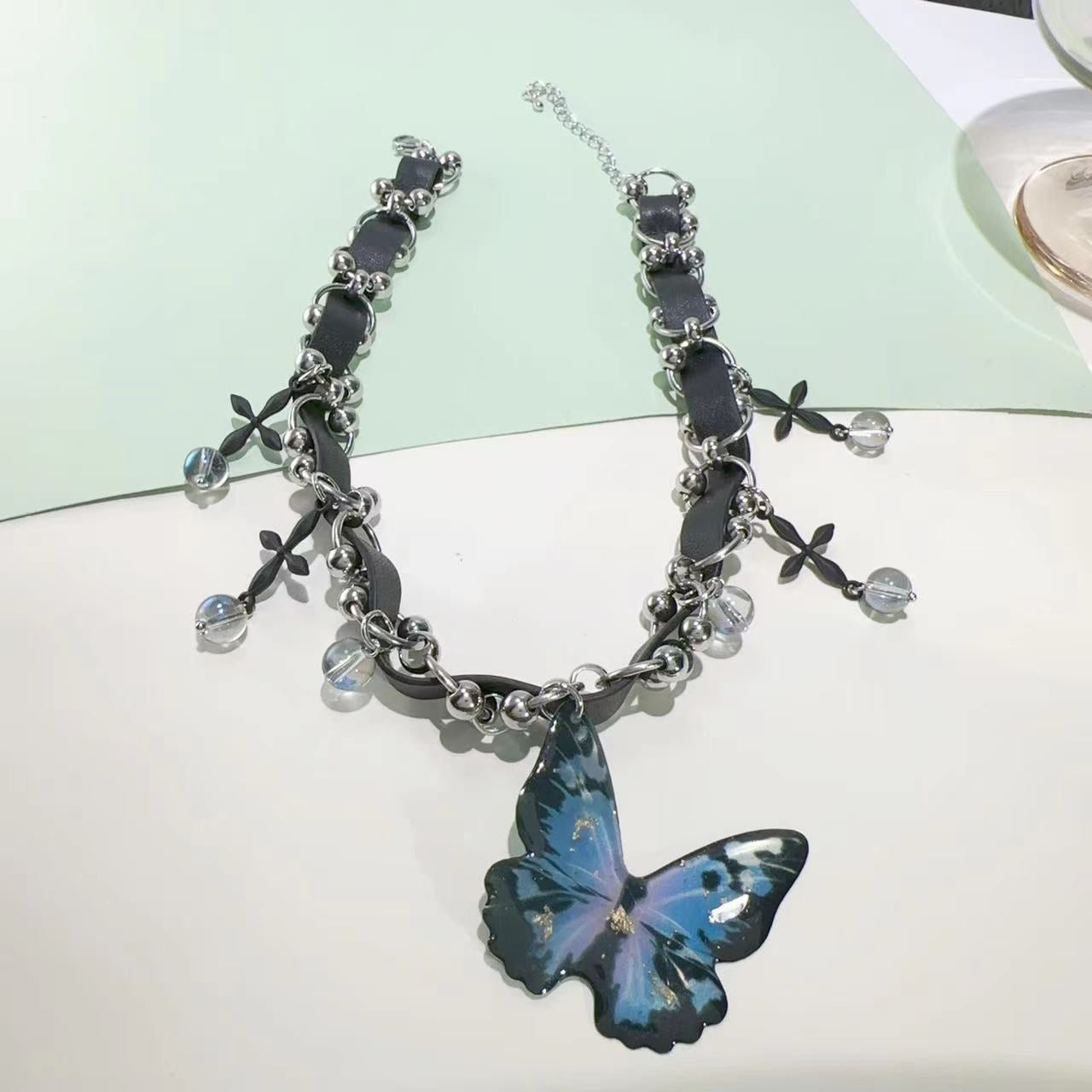 Sweet Butterfly Crystal PU Leather Women's Choker Necklace