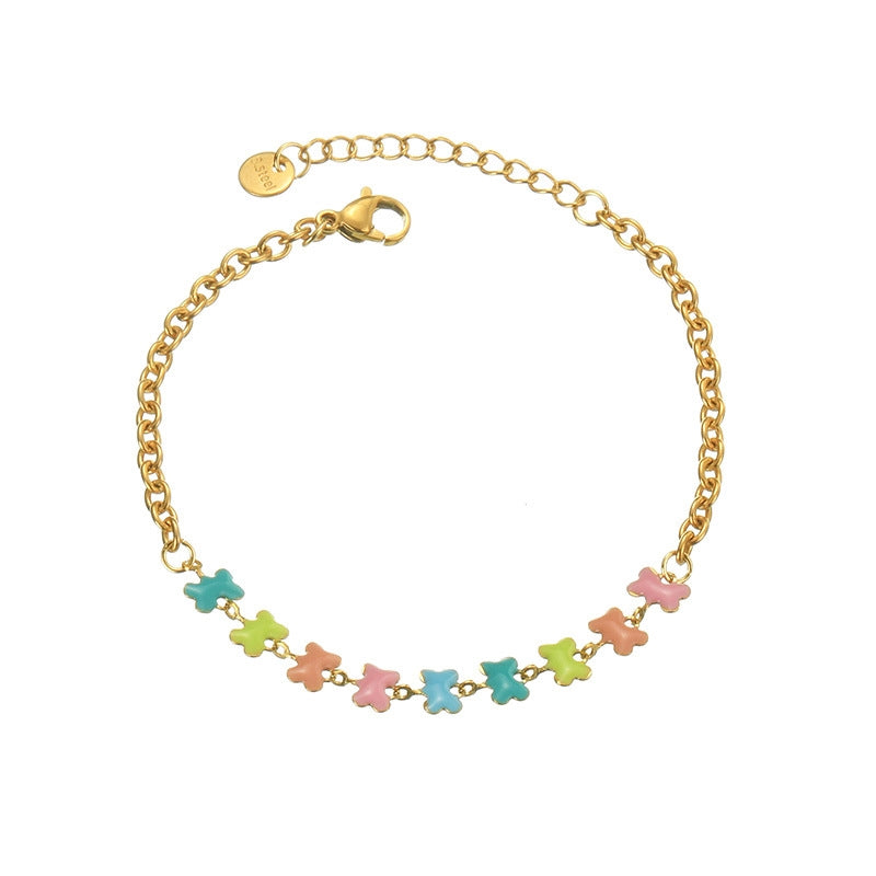 Colorful Enamel Flower Stainless Steel Bracelet for Women