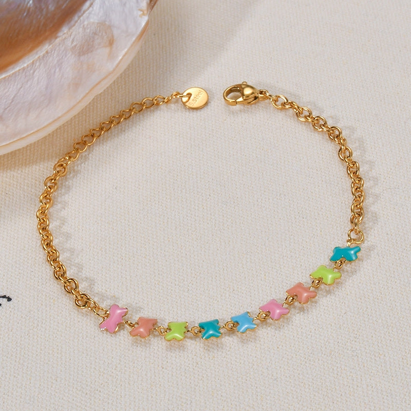 Colorful Enamel Flower Stainless Steel Bracelet for Women