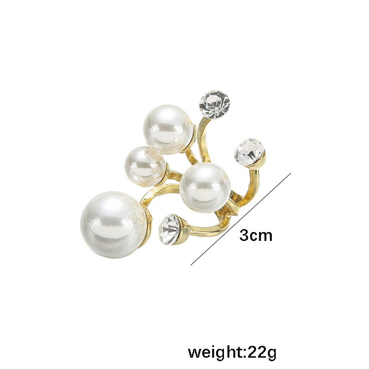 Sweet Flower Alloy Inlay Pearl and Diamond Geometric Open Ring for Women