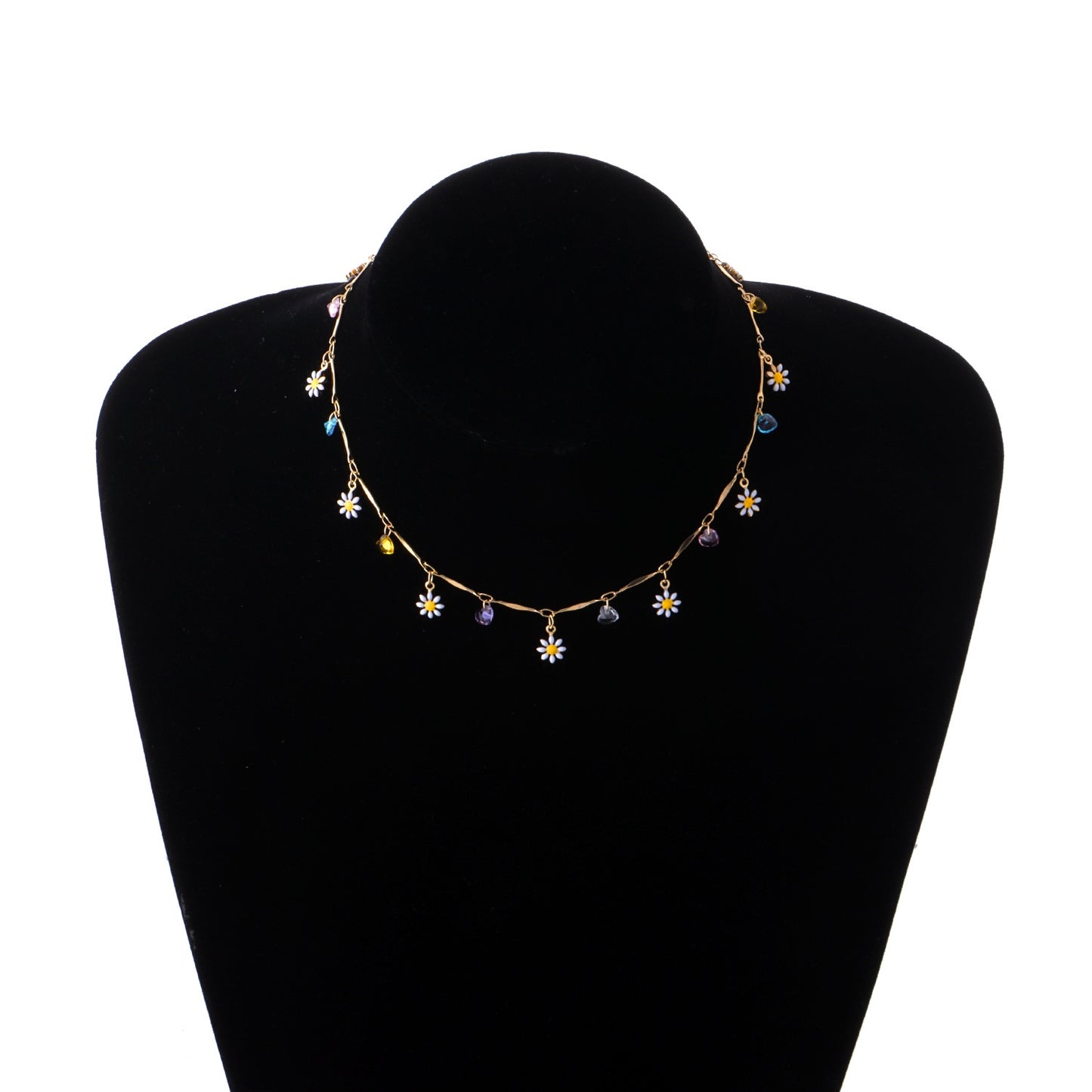 Sweet Floral Enamel Gemstone Choker Necklace