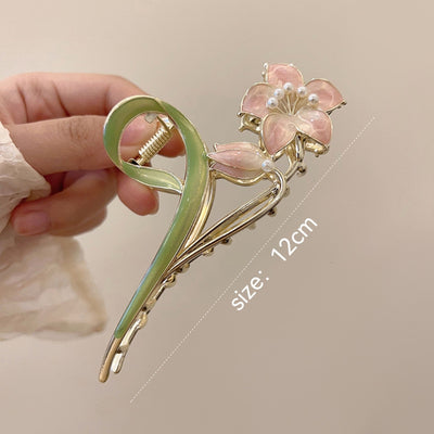 Sweet Gardenia Pearl Inlay Metal Hair Claw Clip for Women