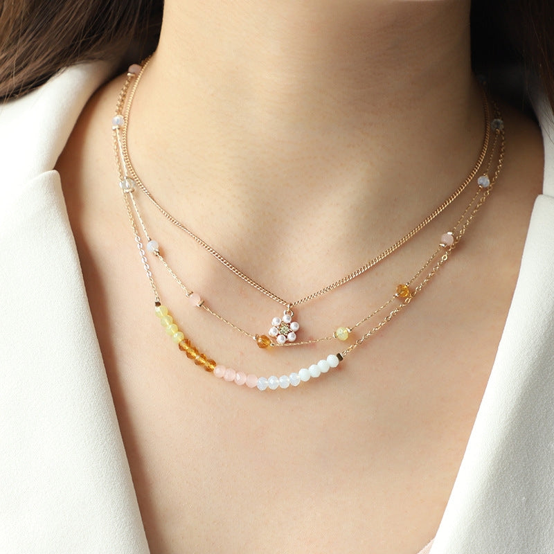 Sweet Flower Artificial Crystal Copper Wholesale Three Layer Necklace