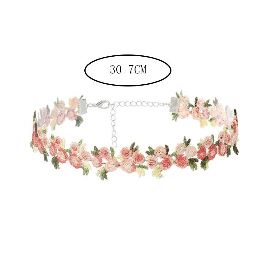 Sweet Floral Lace Embroidered Choker Necklace for Women