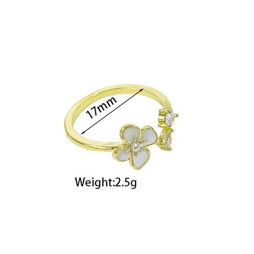 Sweet Flower Pearl Embellished Gold Plated Open Ring