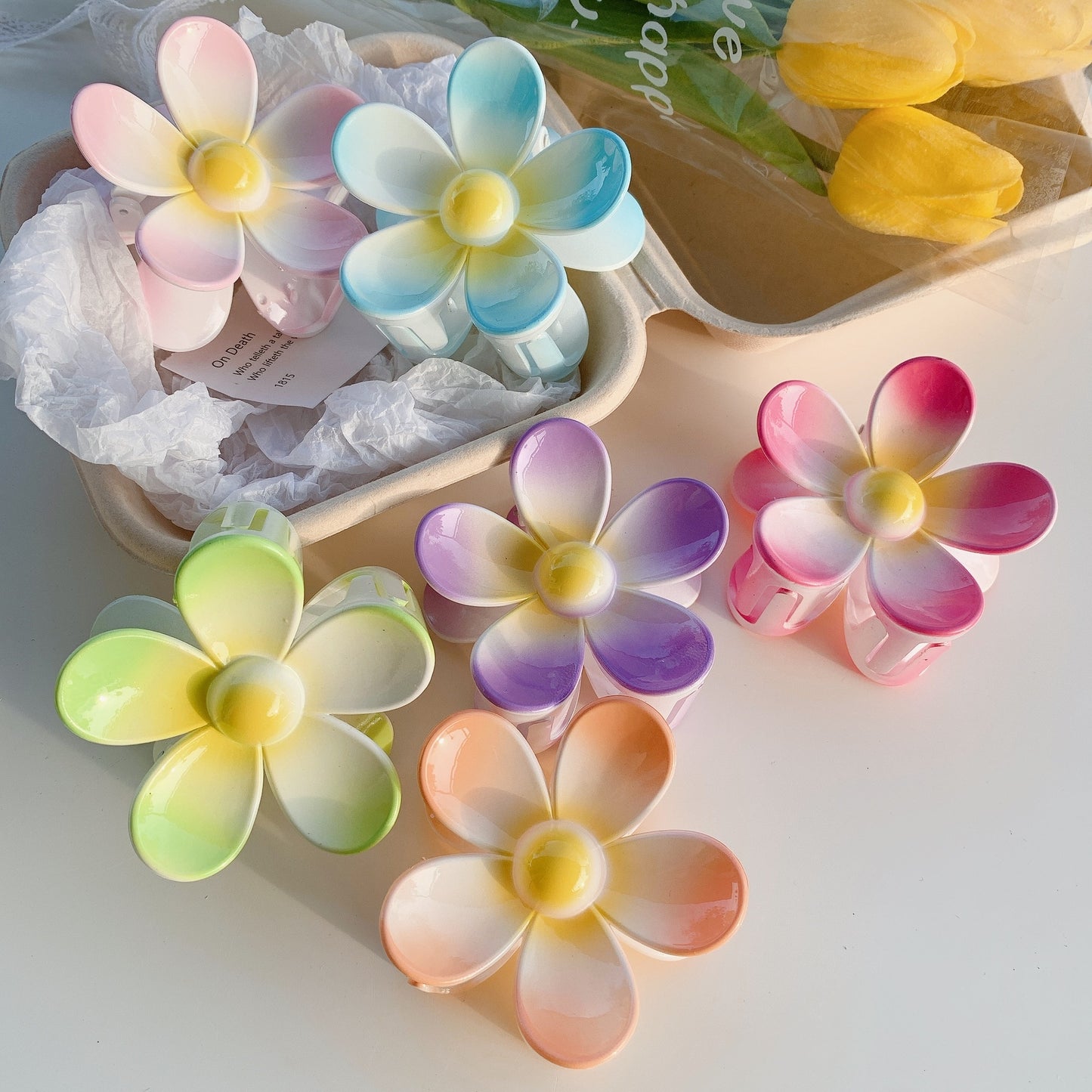 Sweet Floral Gradient Candy Color Hair Claw Clip