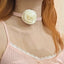 Sweet Creamy White Rose Flower PU Leather Satin Choker Necklace for Women