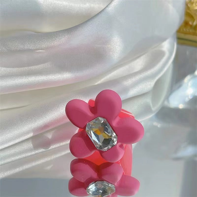 Sweet Floral Resin Inlay Zircon Geometric Women's Ring