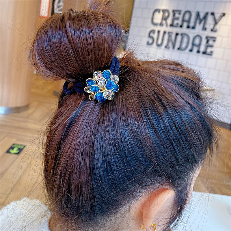 Sweet Flower Crystal Rhinestone Hair Tie - High-Elastic Traceless Hair Accessory