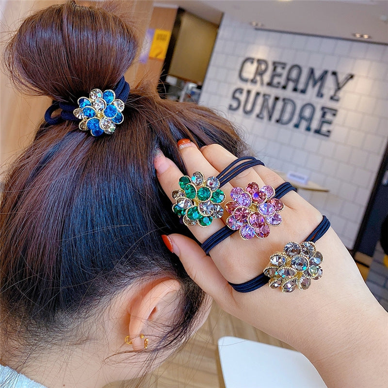 Sweet Flower Crystal Rhinestone Hair Tie - High-Elastic Traceless Hair Accessory