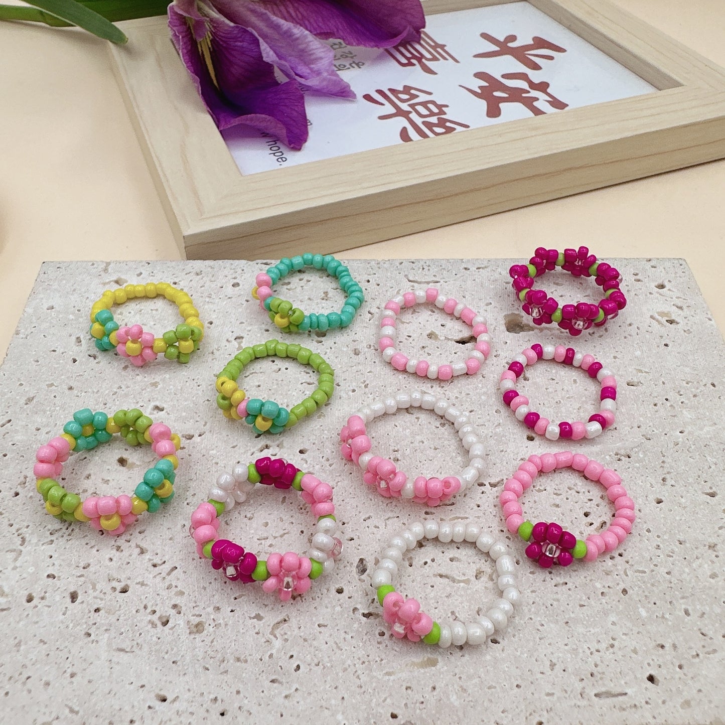 Sweet Flower Seed Bead Colorful Women's Rings