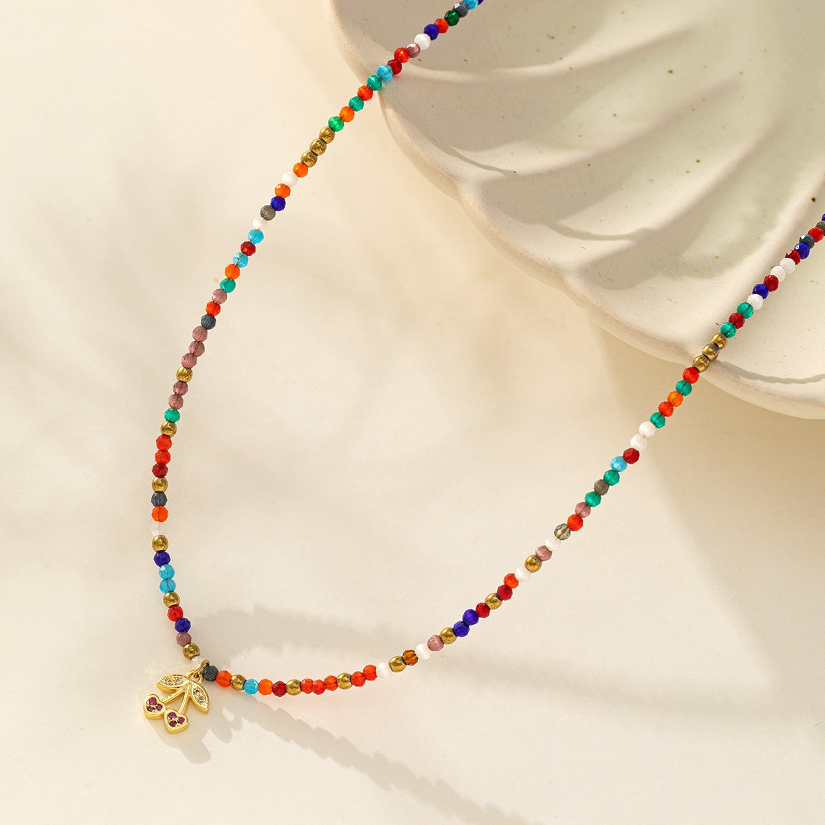 Sweet Fruit Crystal Beaded Cherry Pendant Necklace