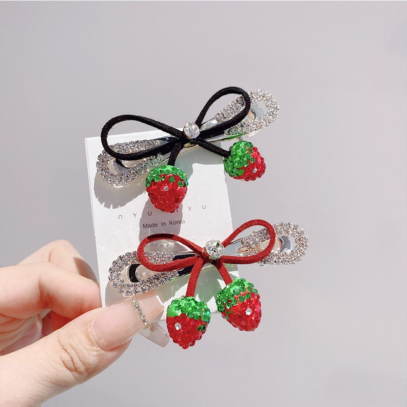 Sweet Strawberry Rhinestone Hair Clip and Rose Flower Hair Accessory