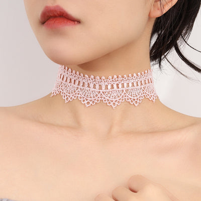 Sweet Geometric Pink Lace Velvet Choker Necklace for Women