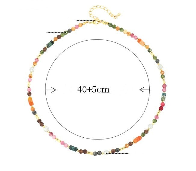 Sweet Geometric Freshwater Pearl Tourmaline Beaded Handmade Necklace