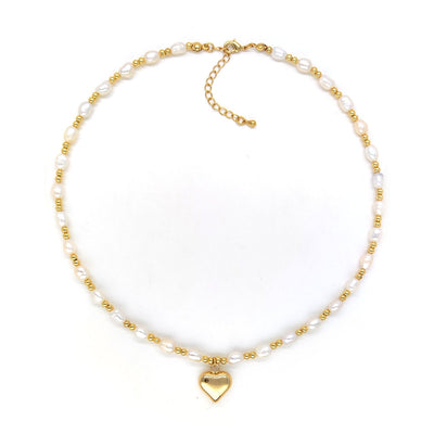 Sweet Geometric Freshwater Pearl Heart Pendant 18k Gold Plated Necklace