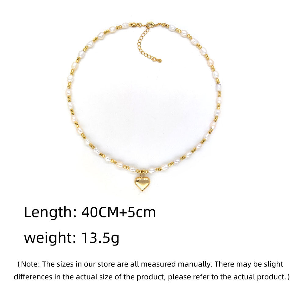 Sweet Geometric Freshwater Pearl Heart Pendant 18k Gold Plated Necklace