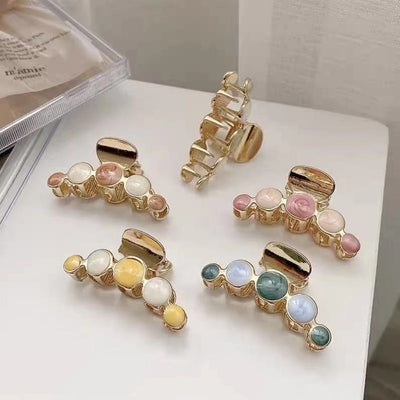 Geometric Resin Metal Hair Claw Clip - Colorful Round Design for Women