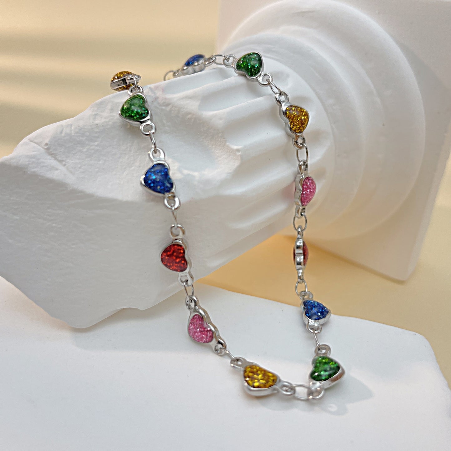 Sweet Heart Shape Colorful Enamel Stainless Steel Women's Anklet