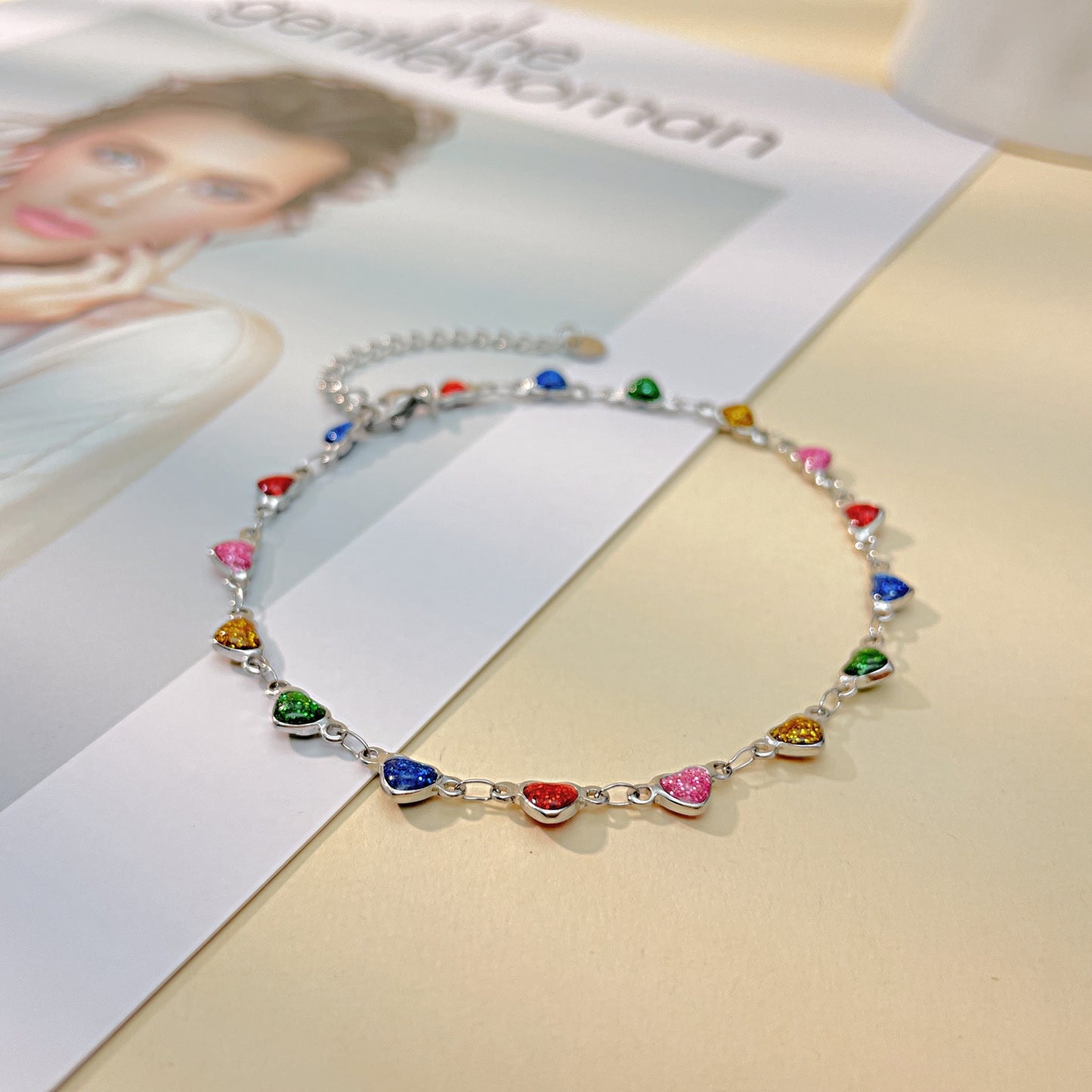 Sweet Heart Shape Colorful Enamel Stainless Steel Women's Anklet