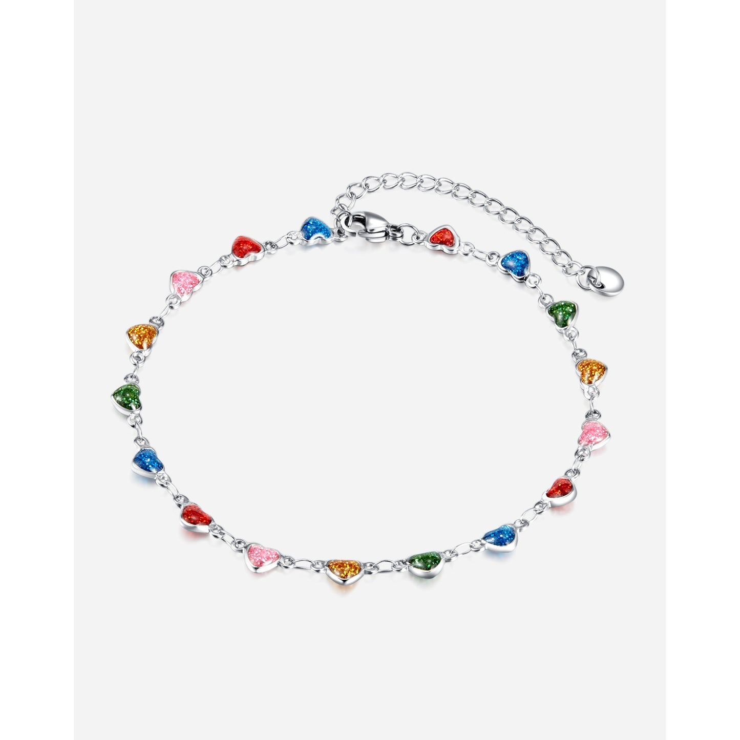 Sweet Heart Shape Colorful Enamel Stainless Steel Women's Anklet