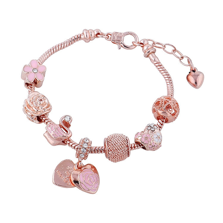 Sweet Heart Rose Beaded Enamel Gemstone Bracelet