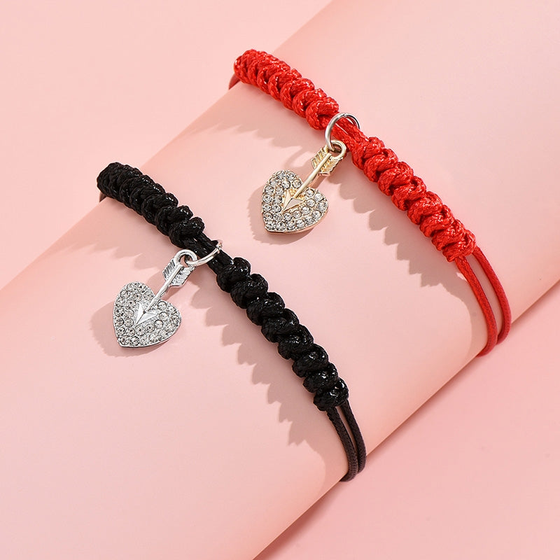 Sweetheart Alloy Plated Rhinestone Love Couple Bracelets