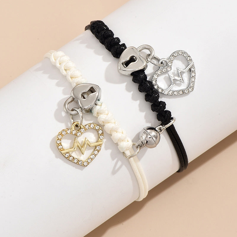 Sweet Heart Shape Alloy Plated Women's Bracelet with Magnetic Buckle and Diamond Love Design