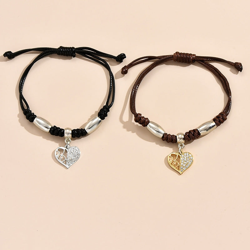 Sweet Heart Alloy Plated Woven Rhinestone Love Bracelet