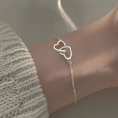 Sweet Heart Double Heart-Shaped Alloy Bracelet for Women