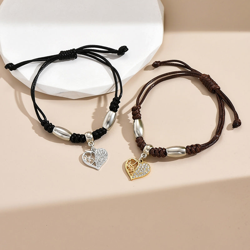 Sweet Heart Alloy Plated Woven Rhinestone Love Bracelet