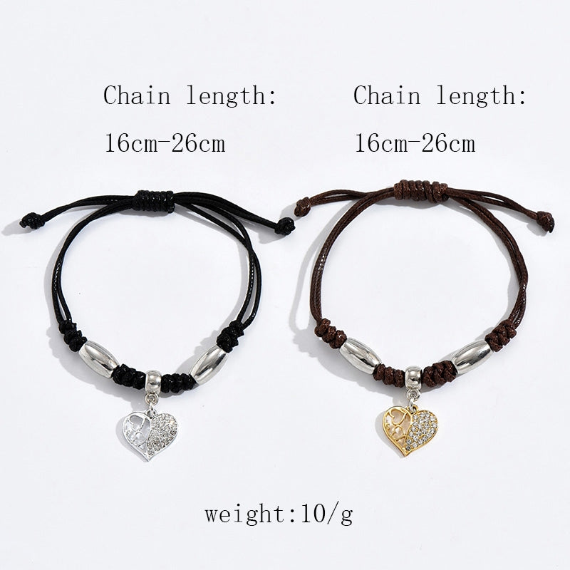 Sweet Heart Alloy Plated Woven Rhinestone Love Bracelet