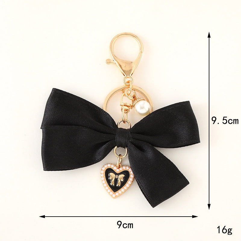 Sweet Heart Bow Knot Fabric Pendant Keychain for Women