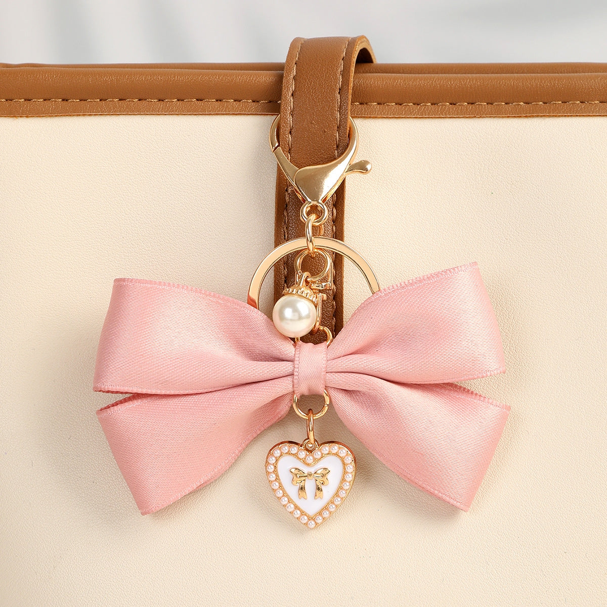 Sweet Heart Bow Knot Fabric Pendant Keychain for Women