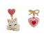 Sweet Heart Cat Bow Knot Asymmetrical Drop Earrings in Pink Enamel with S925 Silver Needle