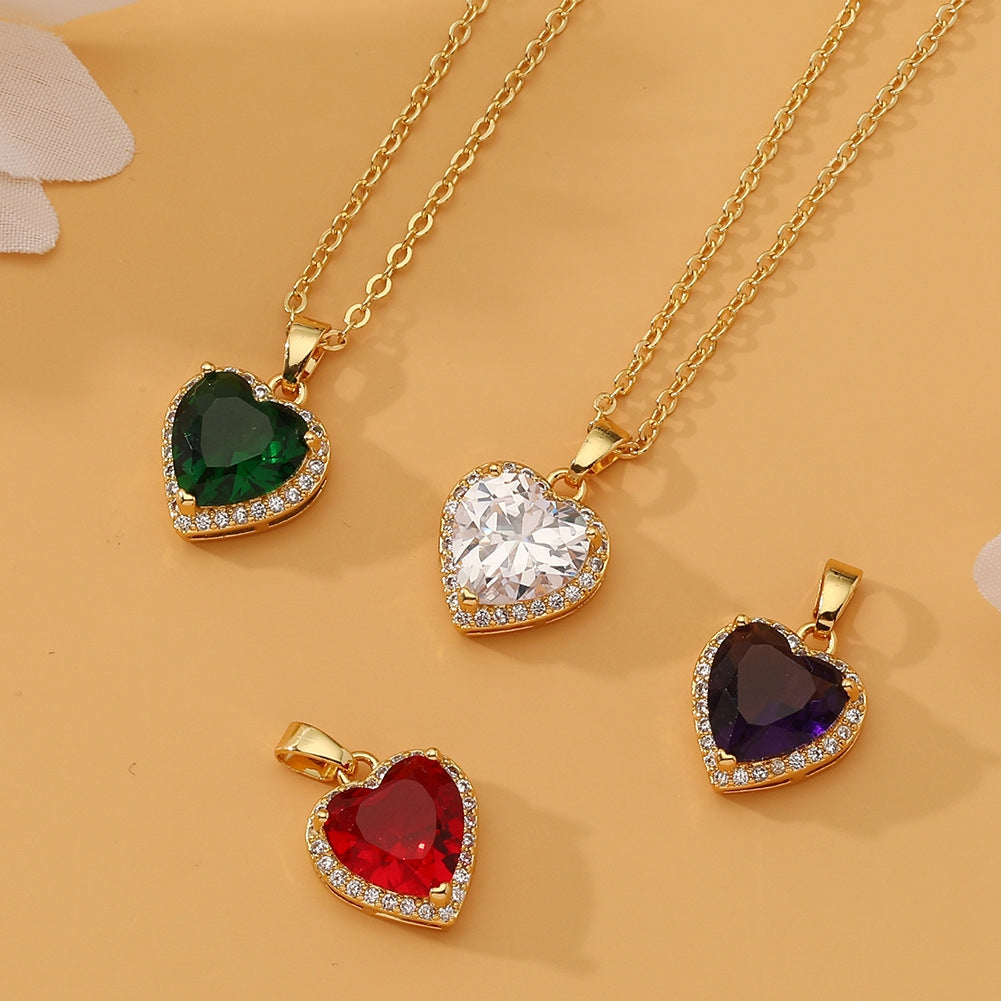 Sweet Heart Shaped Gold Plated Zircon Pendant Necklace