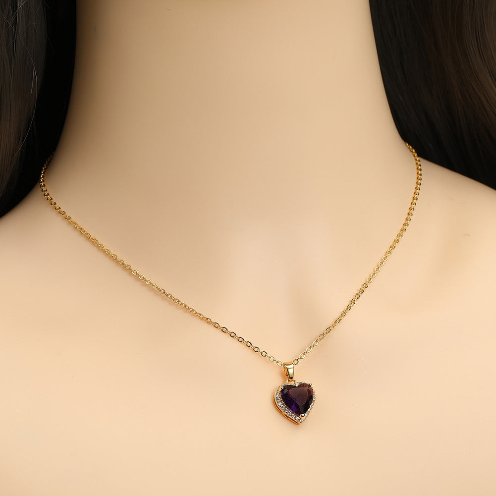 Sweet Heart Shaped Gold Plated Zircon Pendant Necklace