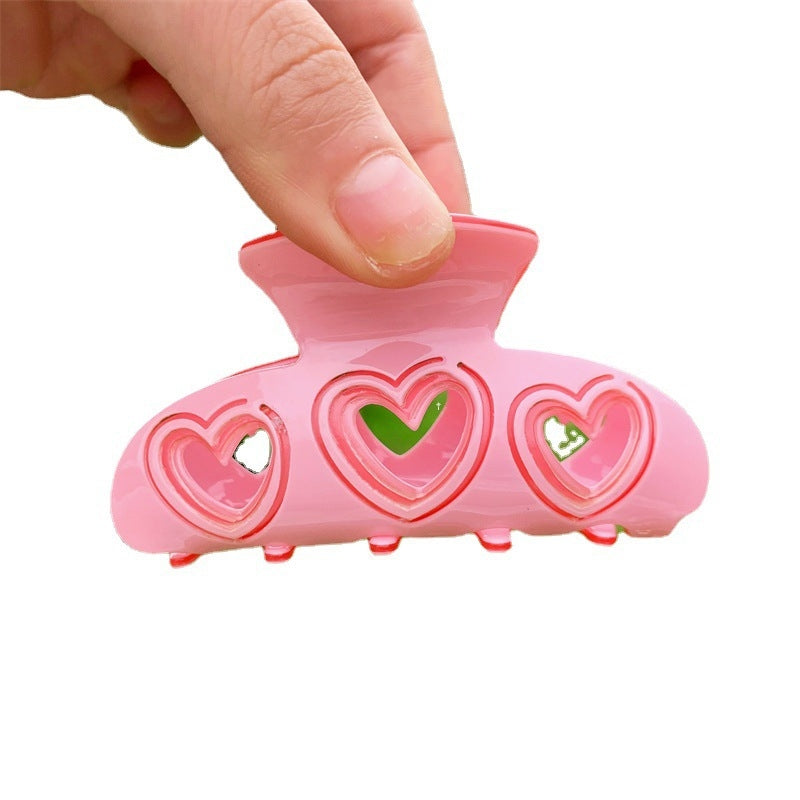 Sweet Heart Shaped PVC Hair Claw Clip - Fashionable Hollow Design Hair Accessory