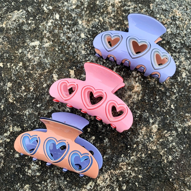 Sweet Heart Shaped PVC Hair Claw Clip - Fashionable Hollow Design Hair Accessory