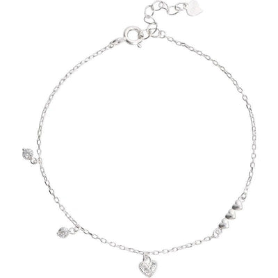 Sweet Heart Sterling Silver Inlay Diamond Bracelet - Versatile Luxury Love Design