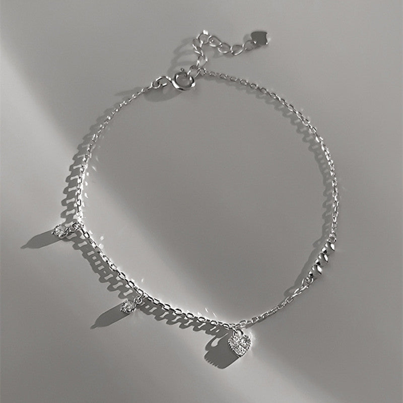 Sweet Heart Sterling Silver Inlay Diamond Bracelet - Versatile Luxury Love Design