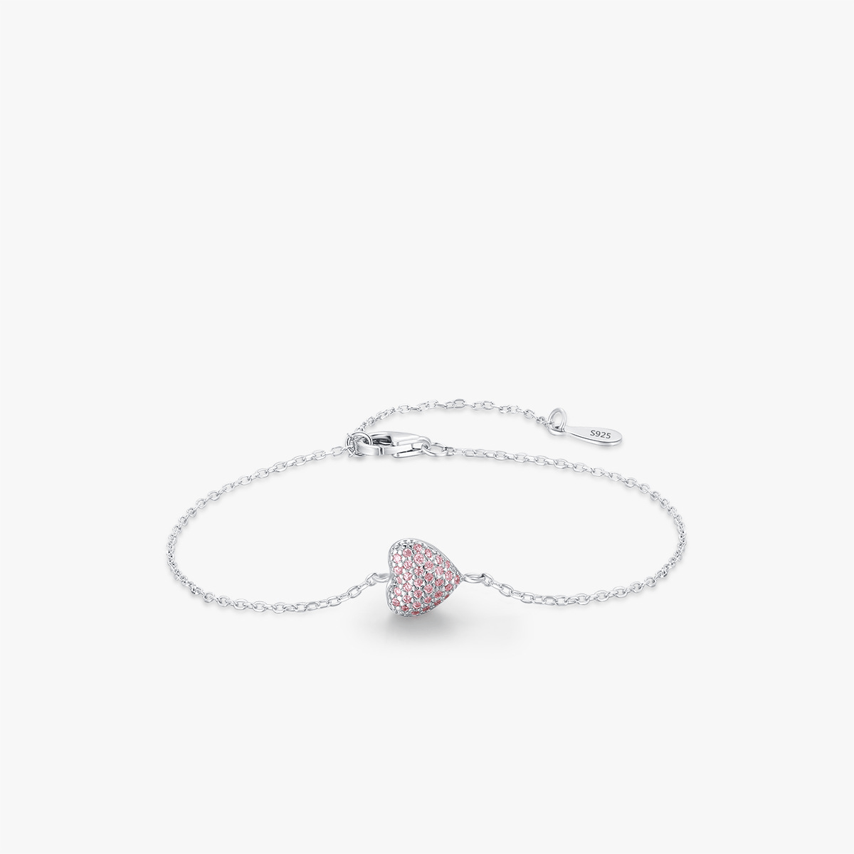 Sweet Heart Sterling Silver Pink Zircon Love Bracelet for Women