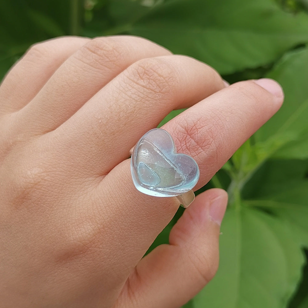 Sweet Heart Candy Color Transparent Resin Rings