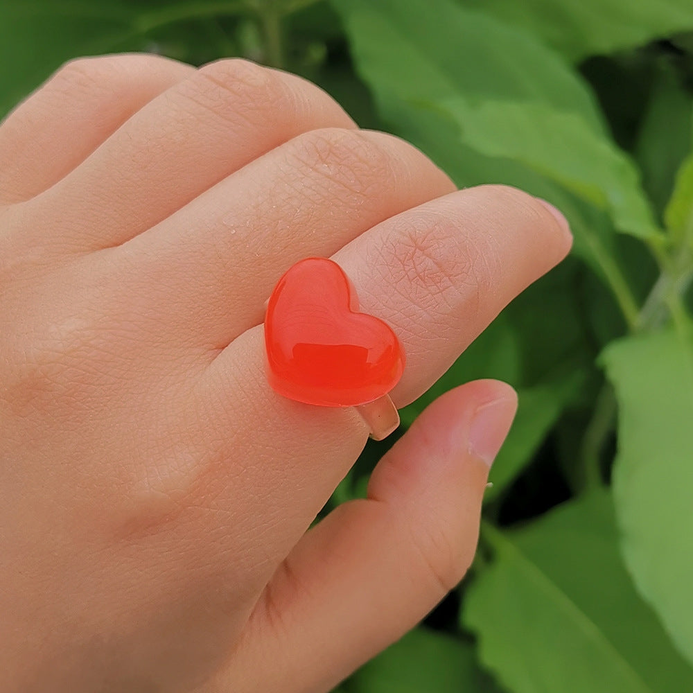 Sweet Heart Candy Color Transparent Resin Rings