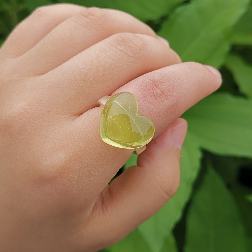 Sweet Heart Candy Color Transparent Resin Rings