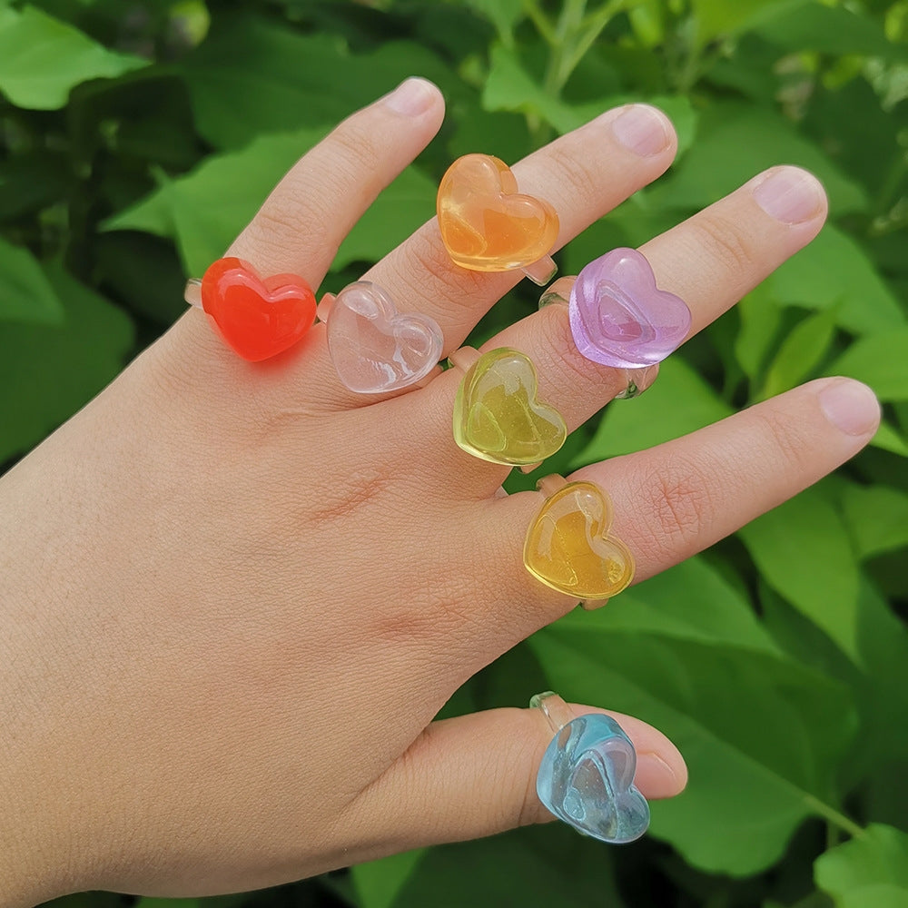 Sweet Heart Candy Color Transparent Resin Rings