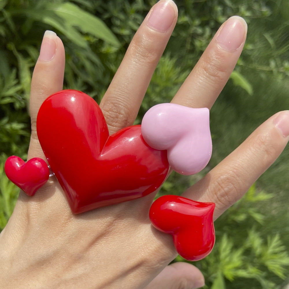 Sweet Heart Shape Resin Candy Color Women's Rings