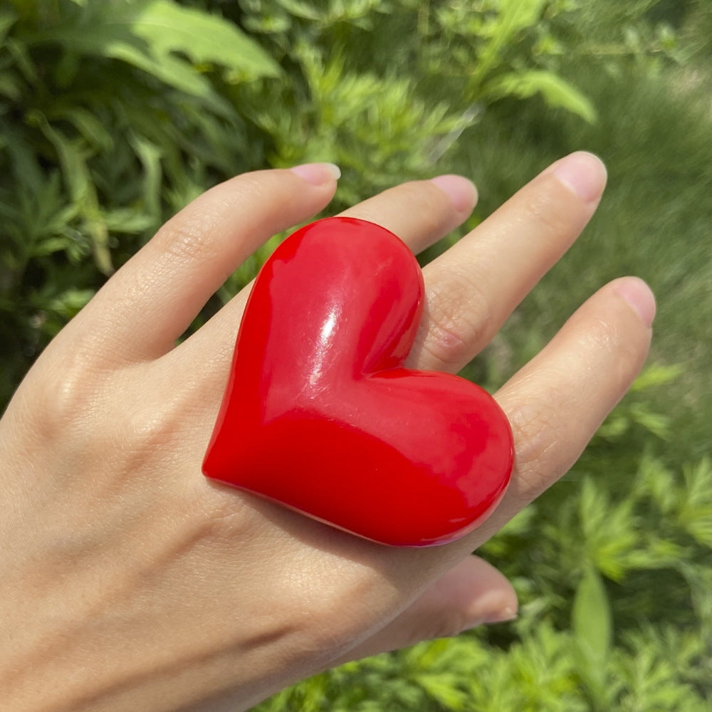 Sweet Heart Shape Resin Candy Color Women's Rings